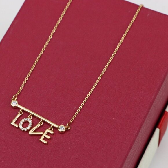 Rose Gold LOVE Necklace with Dainty CZ Charms - Adjustable Chain, XPNL0411 - Picture 6 of 13